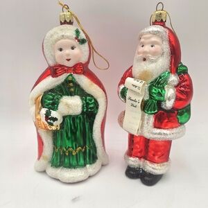 Vintage Santa's Best Mrs. And Mr. Claus Hand Blown Glass Christmas Ornament 7"